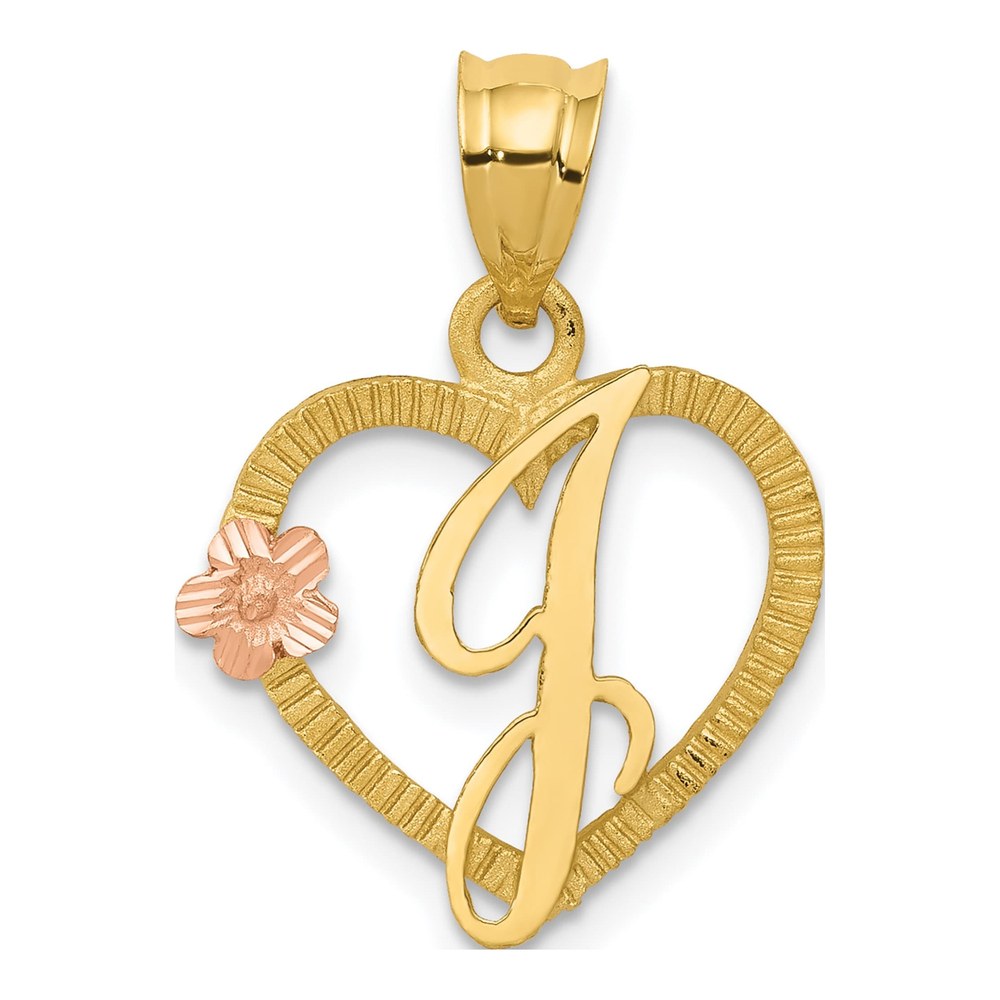 14K Two-Tone Gold Heart Letter J Pendant