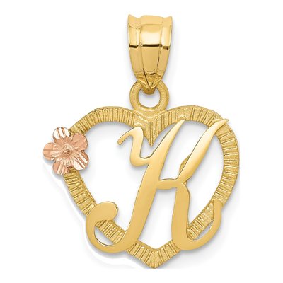 14K Yellow Gold Heart Letter K Pendant