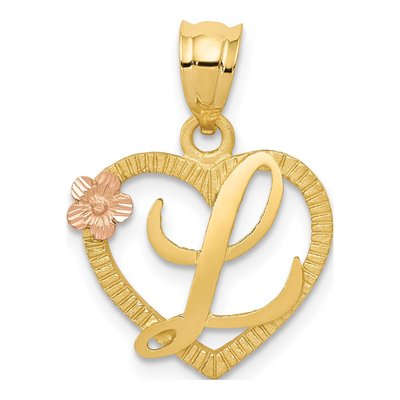 14K Yellow Gold Heart Letter L Pendant
