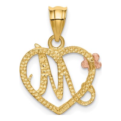 14K Two-Tone Gold Heart Letter M Pendant – view 4