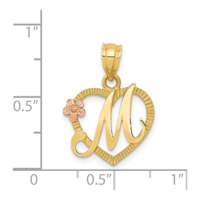 14K Two-Tone Gold Heart Letter M Pendant – view 5