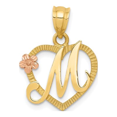 14K Two-Tone Gold Heart Letter M Pendant