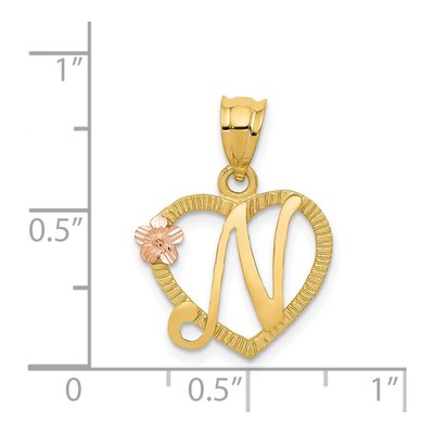 14K Two-Tone Heart Initial N Pendant – view 5