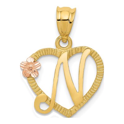 14K Two-Tone Heart Initial N Pendant