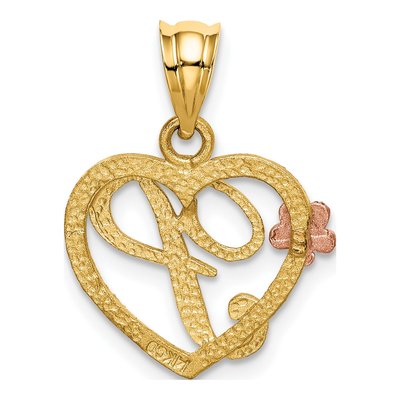 14K Two-Tone Gold Heart Letter P Pendant – view 4