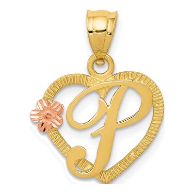 14K Two-Tone Gold Heart Letter P Pendant