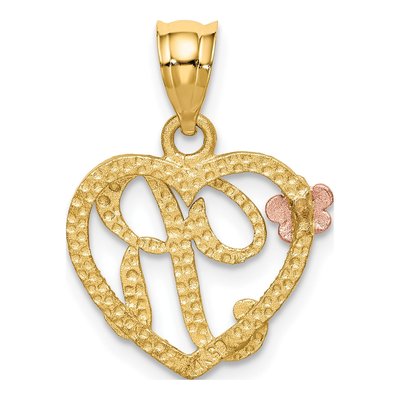 14K Two-Tone Gold Heart Letter R Pendant – view 4