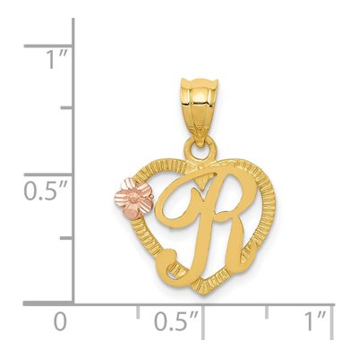 14K Two-Tone Gold Heart Letter R Pendant – view 5
