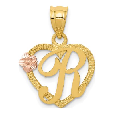 14K Two-Tone Gold Heart Letter R Pendant