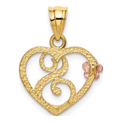 14K Two-Tone Gold Heart Letter S Pendant – view 4