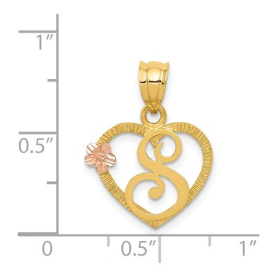 14K Two-Tone Gold Heart Letter S Pendant – view 5