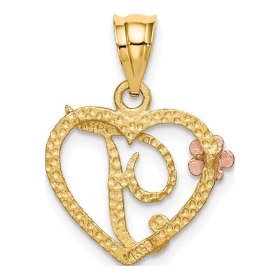 14K Two-Tone Gold Heart Letter T Pendant – view 4