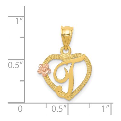 14K Two-Tone Gold Heart Letter T Pendant – view 5