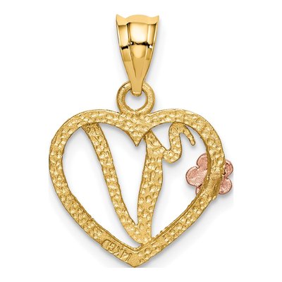 14K Two-Tone Gold Heart Letter V Pendant – view 4