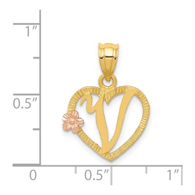 14K Two-Tone Gold Heart Letter V Pendant – view 5