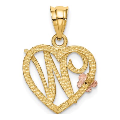 14K Two-Tone Gold Heart Letter W Pendant – view 4
