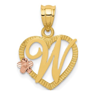 14K Two-Tone Gold Heart Letter W Pendant