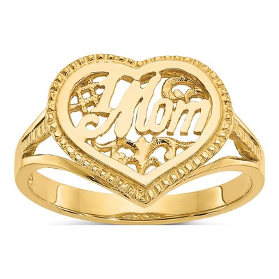 14K Yellow Gold MOM Heart Number 1 Ring