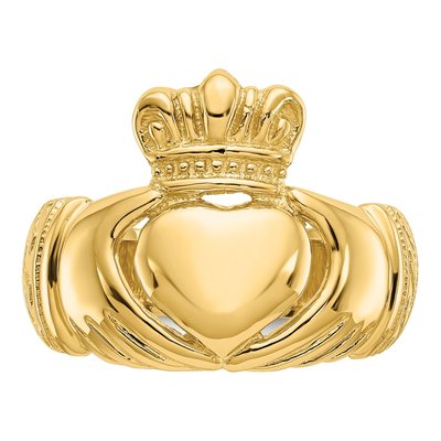 Men's 14K Yellow Gold Domed Claddagh Ring – view 6