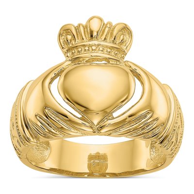 Men's 14K Yellow Gold Domed Claddagh Ring