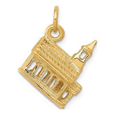14K Yellow Gold 3-D Church Pendant