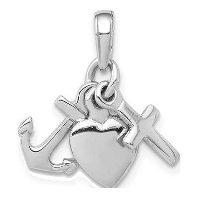 14K White Gold 3-D Faith Hope Charity Charm