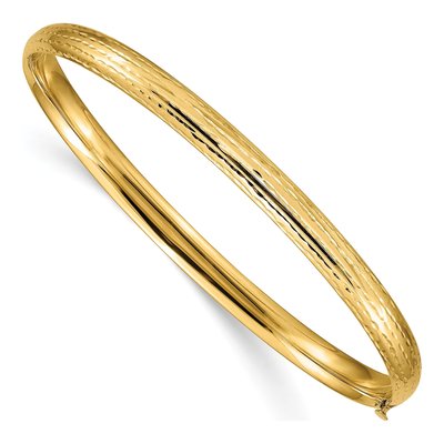14K Yellow Gold Hinged Diamond-Cut Bangle Bracelet