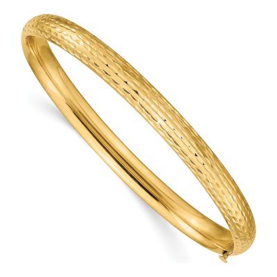 14K Yellow Gold Diamond-Cut Hinged Bangle Bracelet