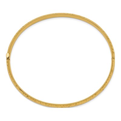 14K Yellow Gold Hammered Hinged Oval Bangle Bracelet – view 3