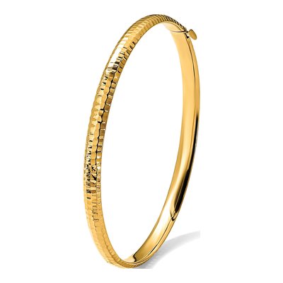 14K Yellow Gold Hammered Hinged Oval Bangle Bracelet – view 6
