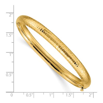 14K Yellow Gold Hammered Hinged Oval Bangle Bracelet – view 4