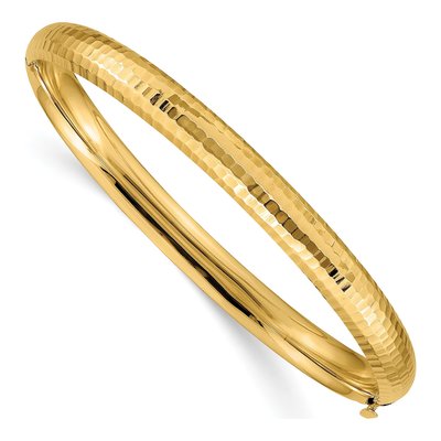 14K Yellow Gold Hammered Hinged Oval Bangle Bracelet