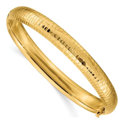 14K Yellow Gold Hammered Hinged Bangle Bracelet