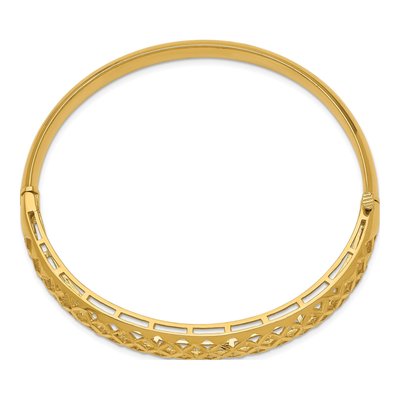 14K Yellow Gold Diamond-Cut Hinged Bangle Bracelet – view 3