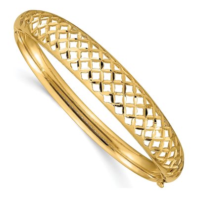 14K Yellow Gold Diamond-Cut Hinged Bangle Bracelet