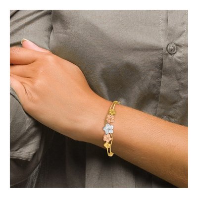 14K Tri-Color Gold Plumeria Hinged Oval Bangle Bracelet – view 5