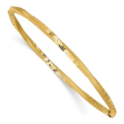 14K Yellow Gold Diamond-Cut Twist Bangle Bracelet