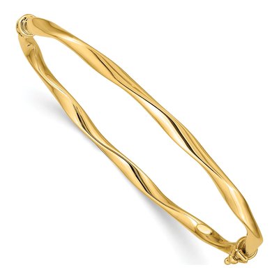 14K Yellow Gold Twisted Tube Hinged Bangle Bracelet