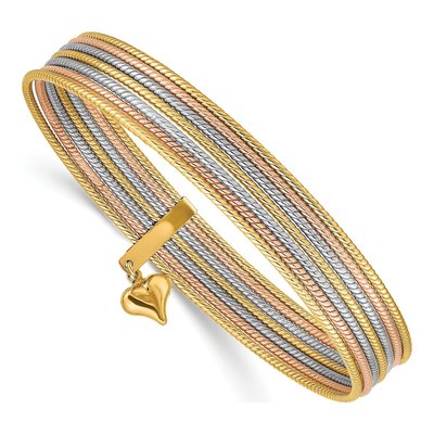 14K Tri-Color Gold Slip-On Bangle Bracelet
