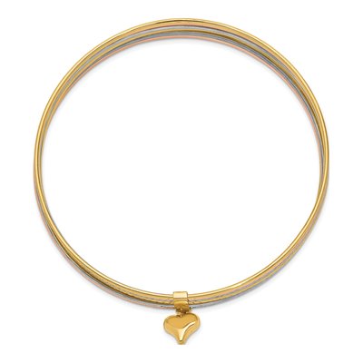 14K Tri-Color Gold Heart Bangle Bracelet – view 3