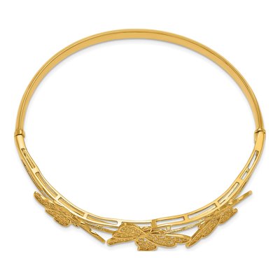 14K Yellow Gold Filigree Butterfly Hinged Bangle Bracelet – view 3
