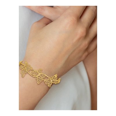 14K Yellow Gold Filigree Butterfly Hinged Bangle Bracelet – view 5