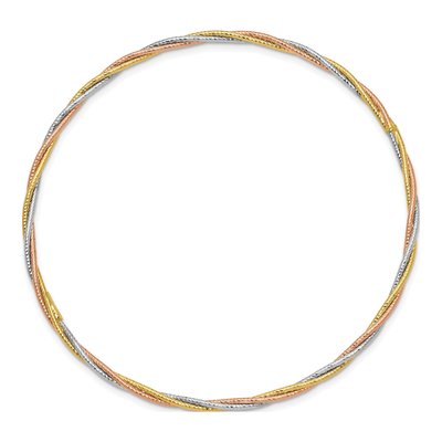 14K Tri-Color Gold Twisted Diamond-Cut Bangle Bracelet – view 3