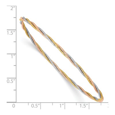 14K Tri-Color Gold Twisted Diamond-Cut Bangle Bracelet – view 4