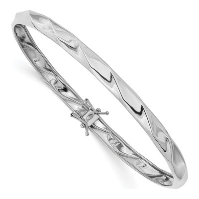 14K White Gold Twisted Round Bangle Bracelet