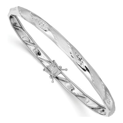 14K White Gold Diamond-Cut Flexible Bangle Bracelet