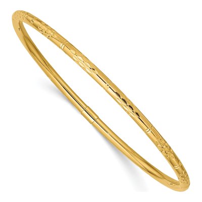 14K Yellow Gold Diamond-Cut Slip-On Bangle Bracelet