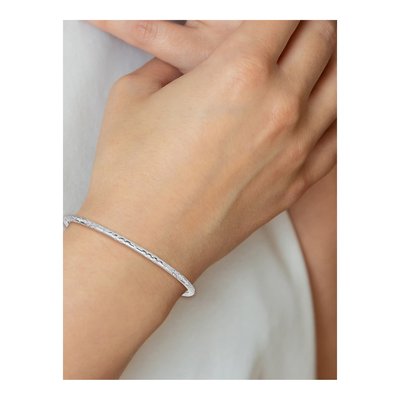 14K White Gold Diamond-Cut Slip-On Bangle Bracelet – view 5