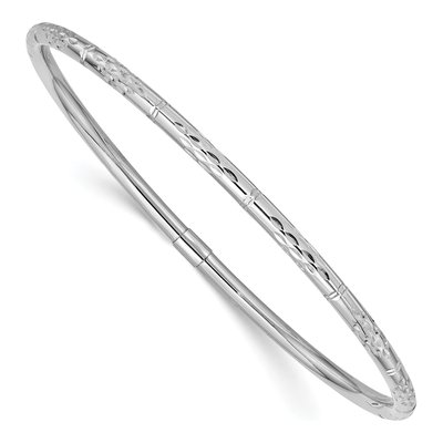 14K White Gold Diamond-Cut Slip-On Bangle Bracelet