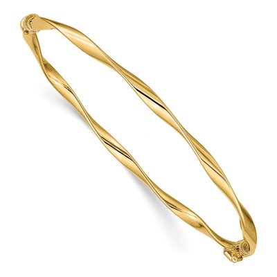 14K Yellow Gold Twisted Oval Hinged Bangle Bracelet